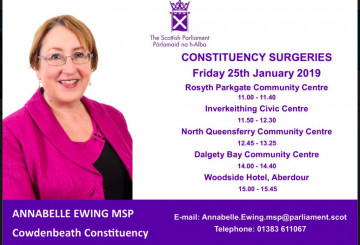 Annabelle Ewing MSP Surgeries today 25/1/2019